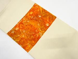 塩瀬　横段に花更紗模様　名古屋帯